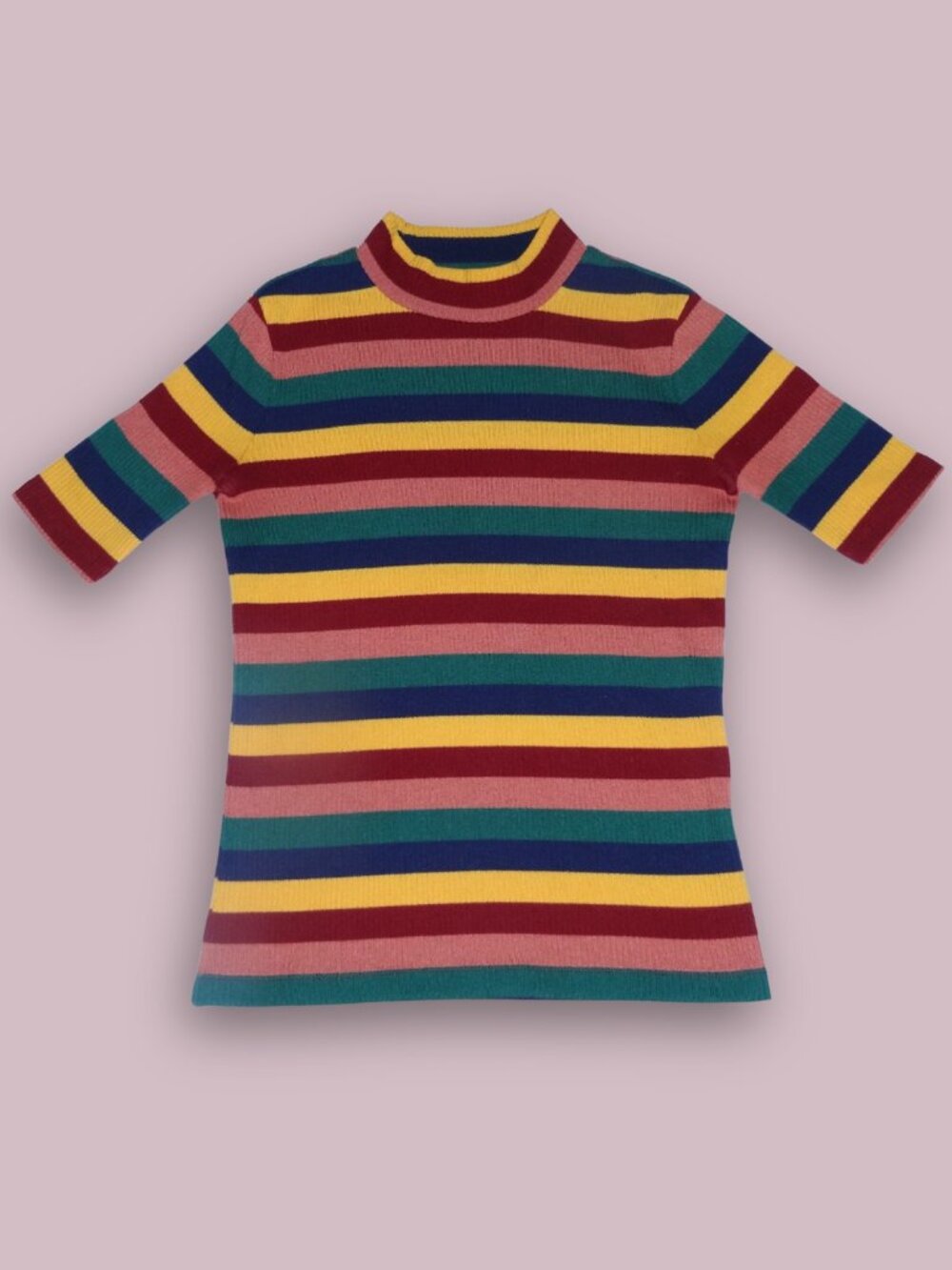 Madewell Ribbed Mockneck Top in Rainbow Stripe
